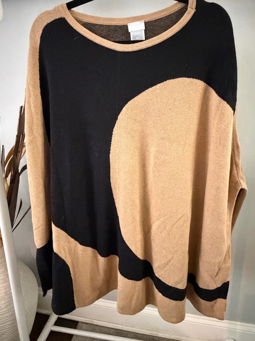 Chico's Black and Camel Colorblock Scoop-Neck Sweater poncho S/M
